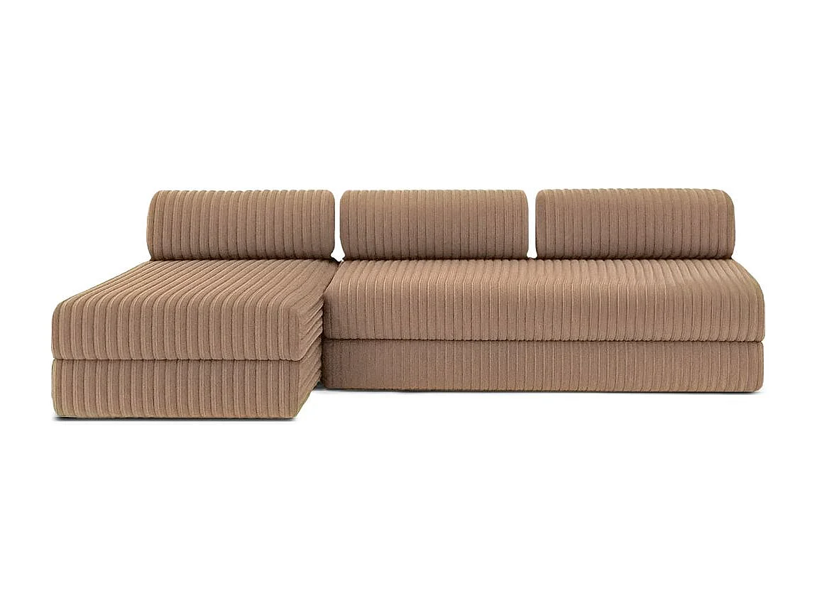 Canapé d'angle modulable et convertible 6 places - Velours côtelé XL - Marron