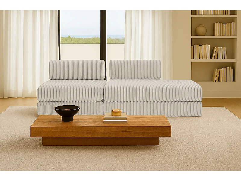 Canapé droit modulable et convertible 3 places - Velours côtelé XL - Blanc