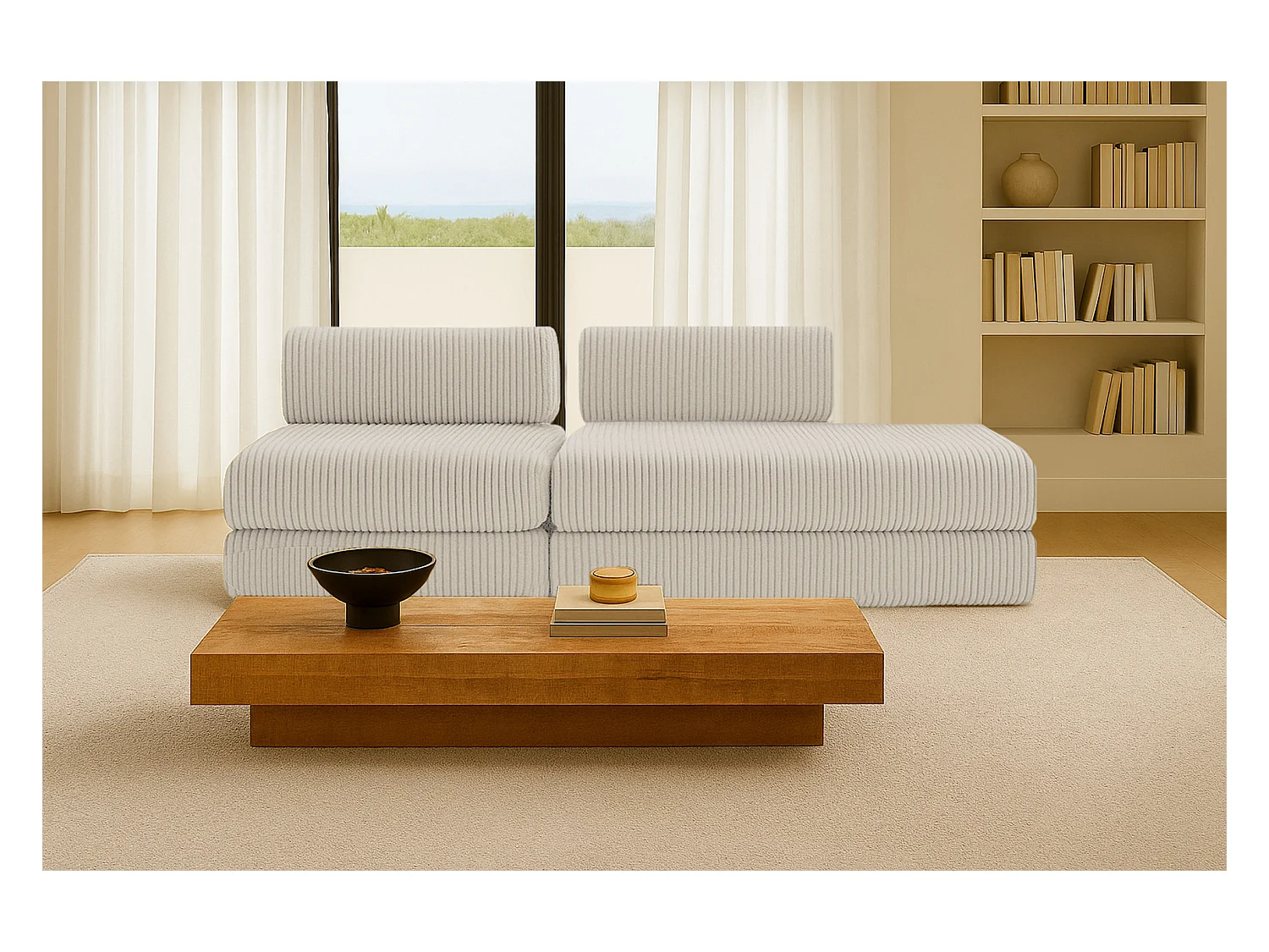 Canapé droit modulable et convertible 3 places - Velours côtelé XL - Blanc