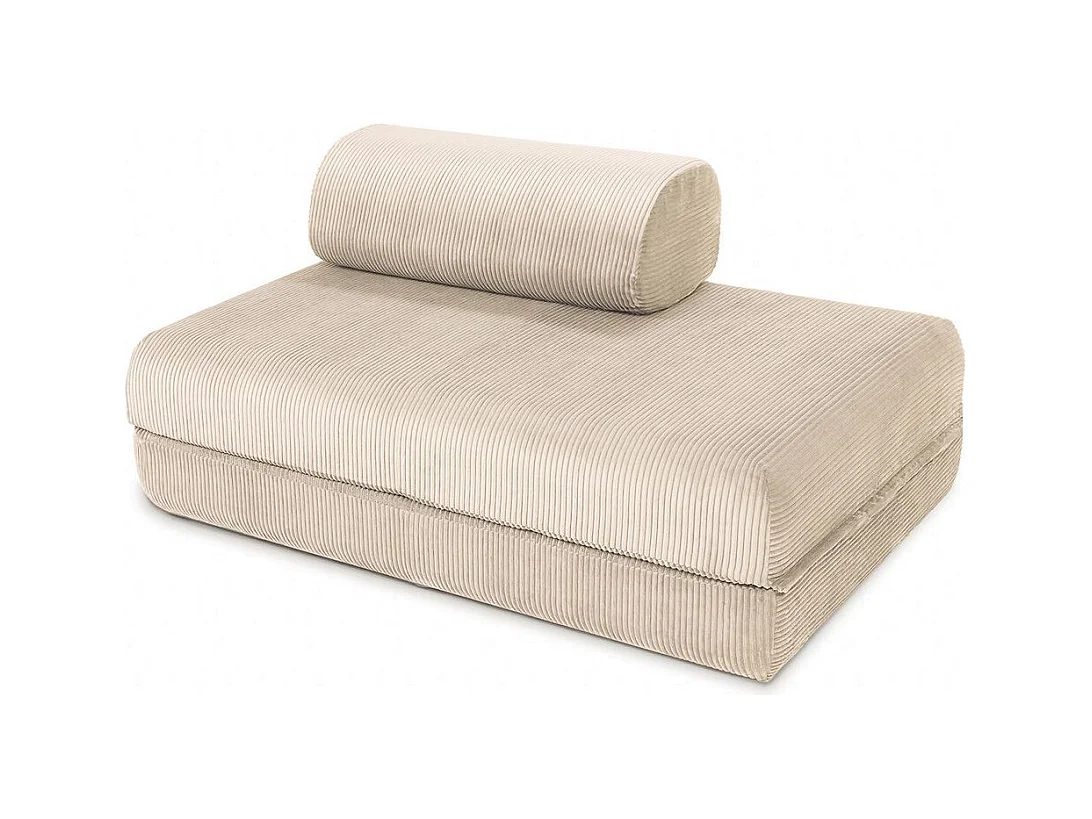 Canapé droit modulable et convertible 5 places - Velours côtelé - Beige