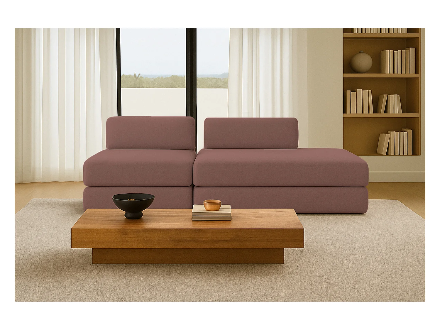 Canapé droit modulable et convertible 3 places - Tissu lisse - Terracotta