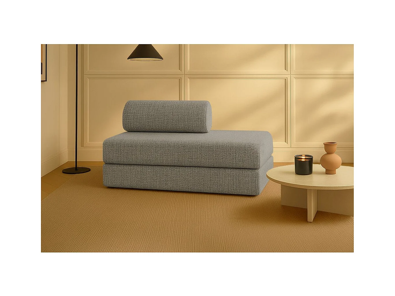 Canapé droit modulable et convertible 2 places - Tissu tweed - Gris