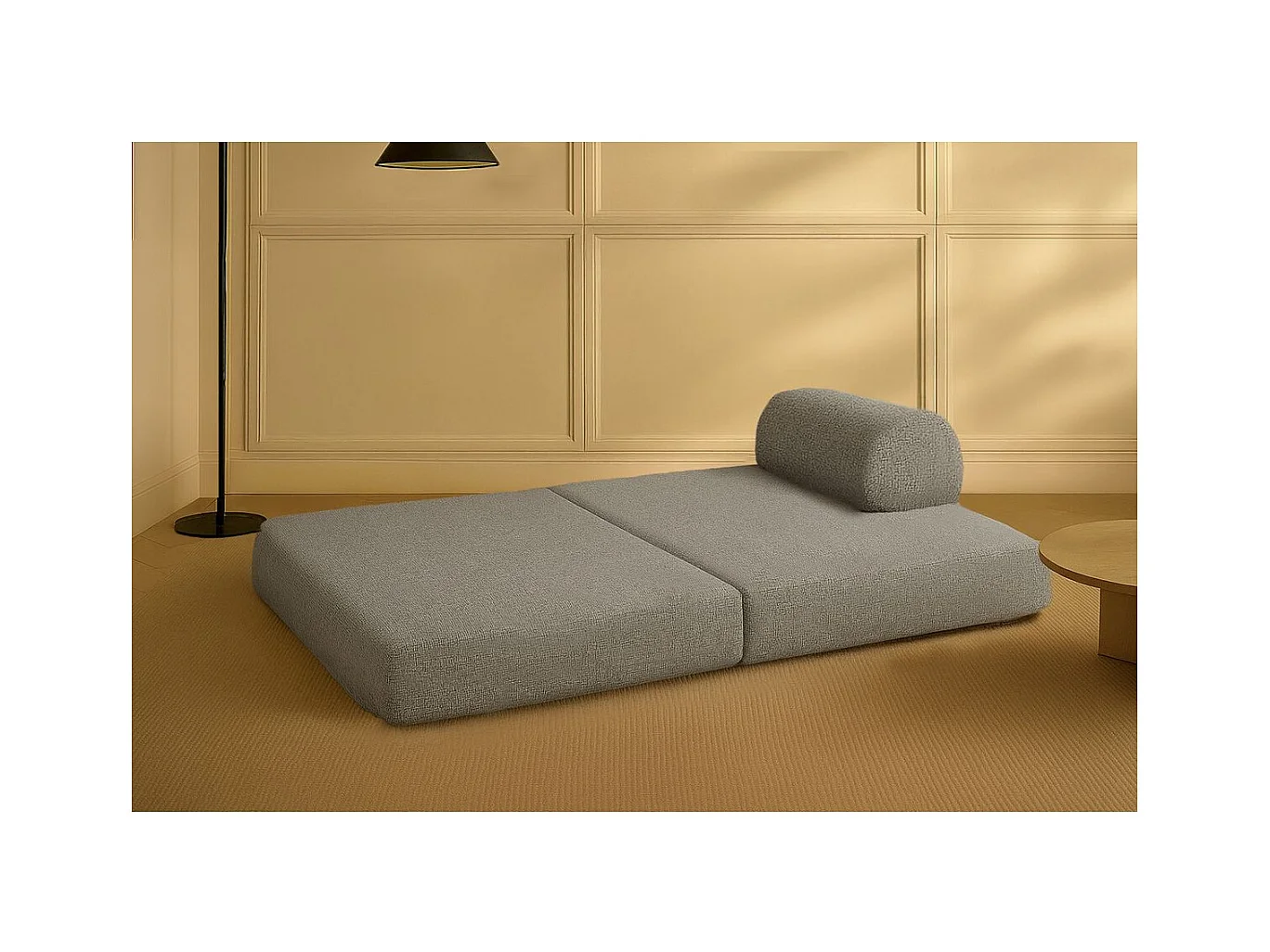 Canapé droit modulable et convertible 2 places - Tissu tweed - Gris