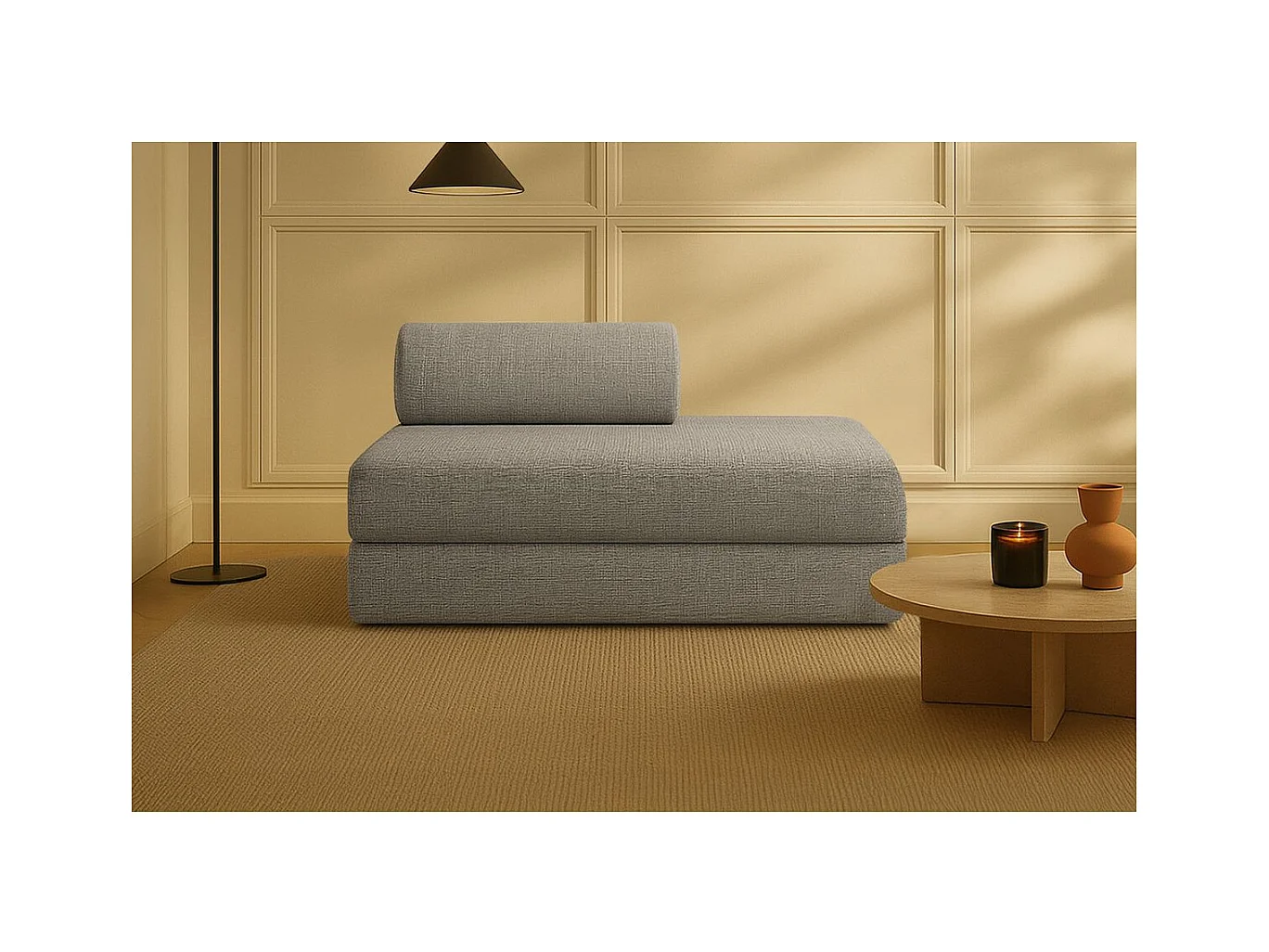 Canapé droit modulable et convertible 2 places - Tissu tweed - Gris