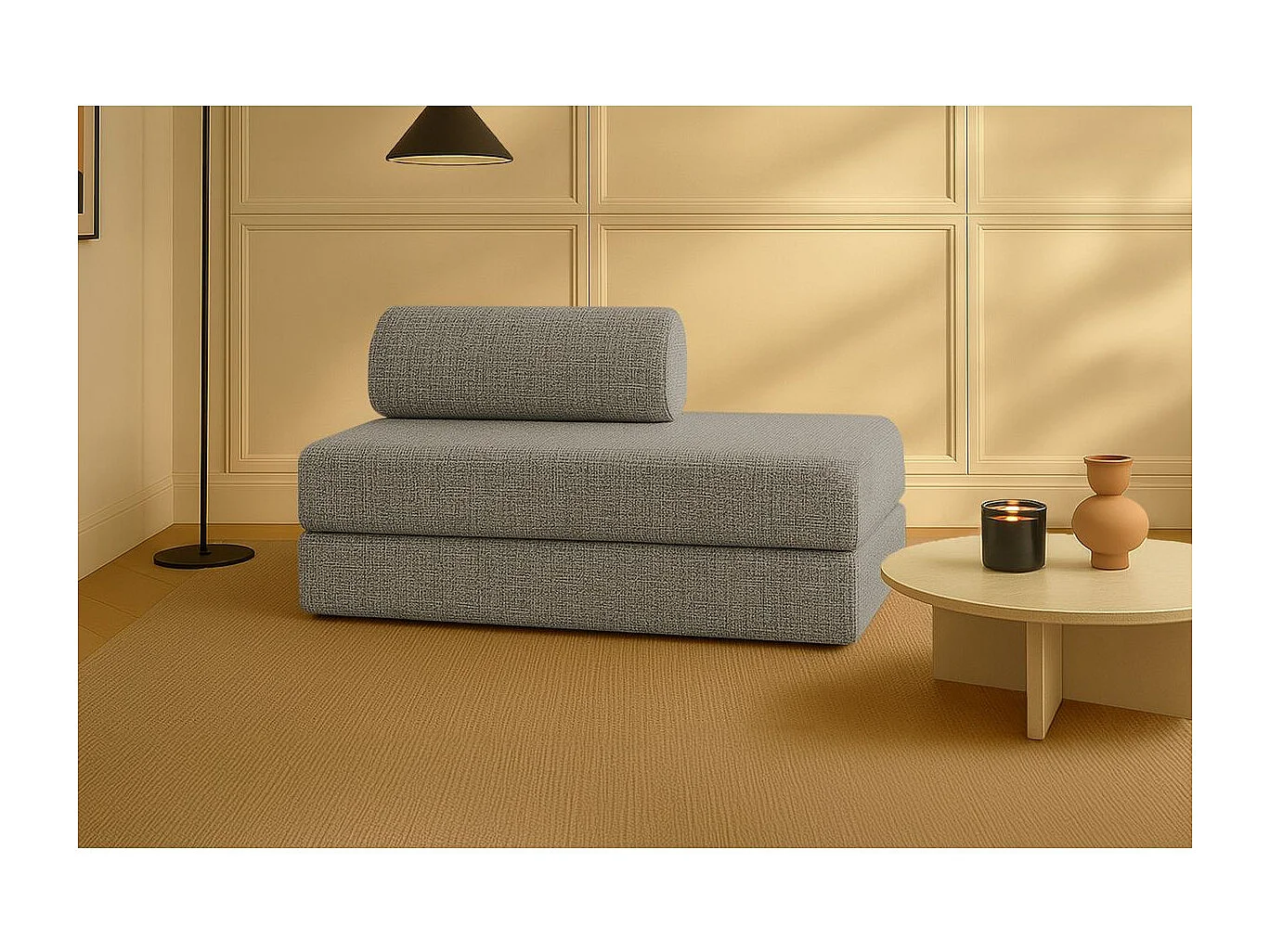 Canapé droit modulable et convertible 2 places - Tissu tweed - Gris