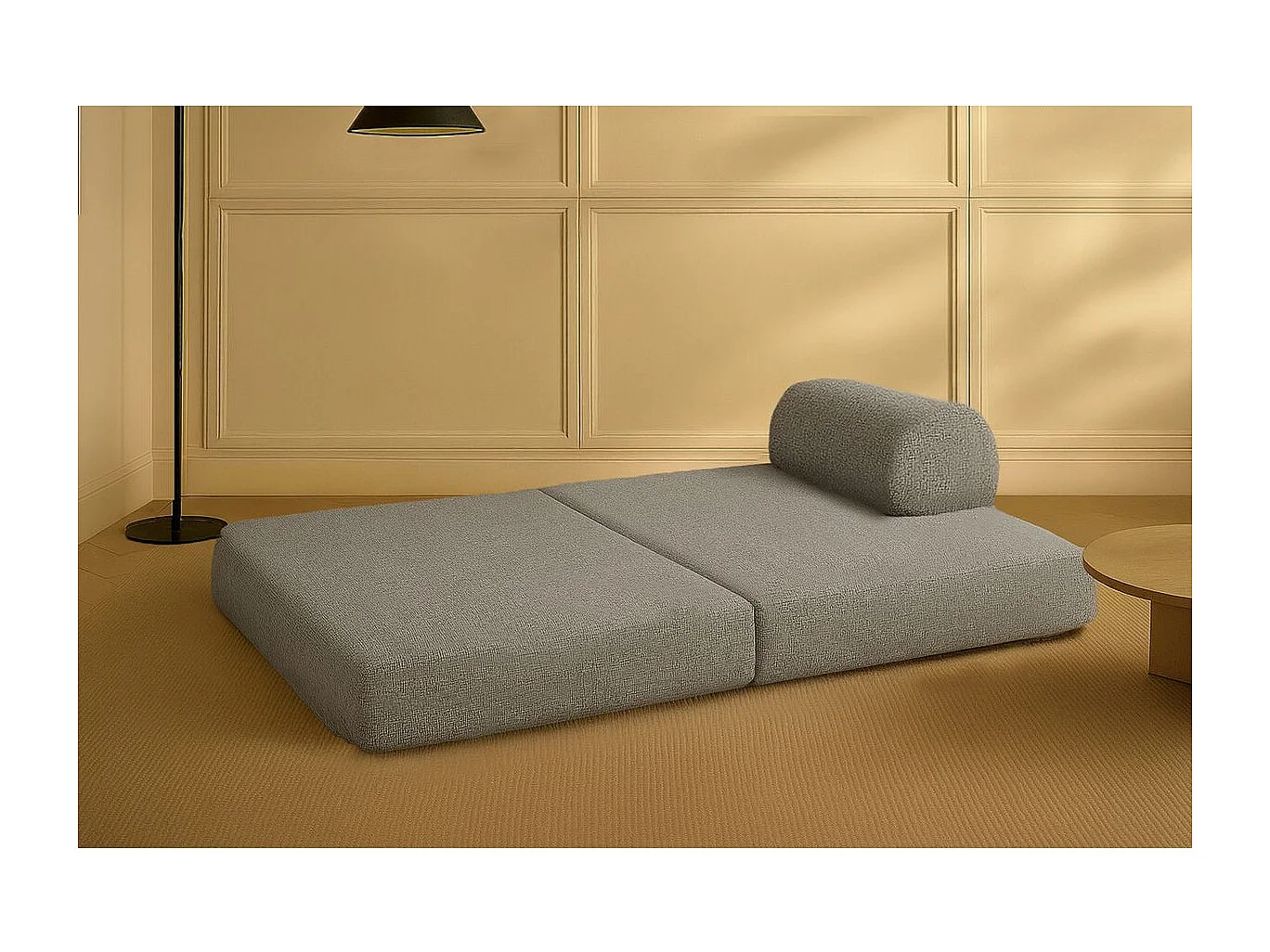 Canapé droit modulable et convertible 2 places - Tissu tweed - Gris