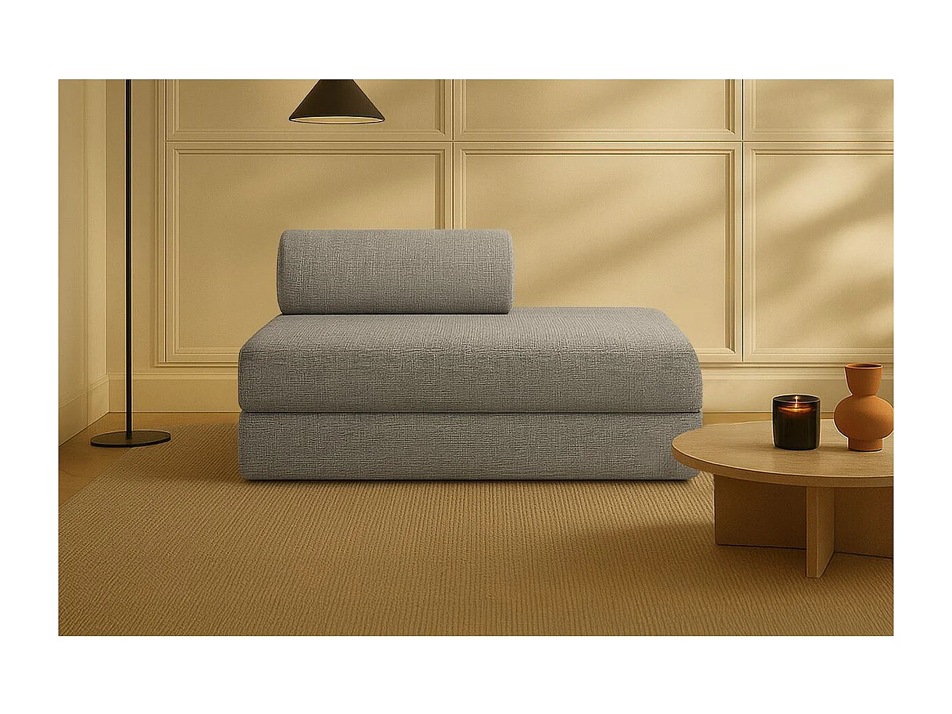 Canapé droit modulable et convertible 2 places - Tissu tweed - Gris