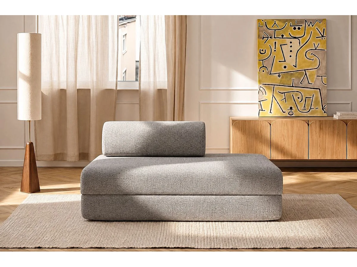 Canapé droit modulable et convertible 2 places - Tissu tweed - Gris