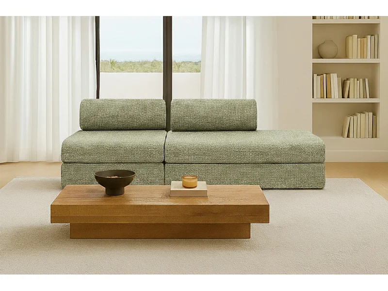 Canapé droit modulable et convertible 3 places - Tissu tweed - Vert