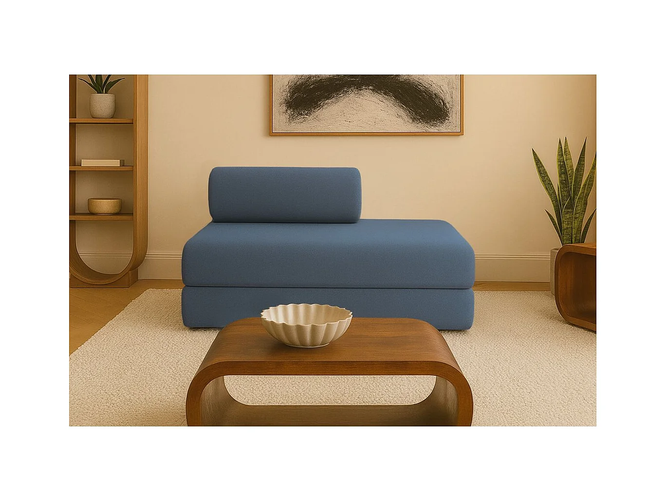 Canapé droit modulable et convertible 2 places - Tissu lisse - Bleu