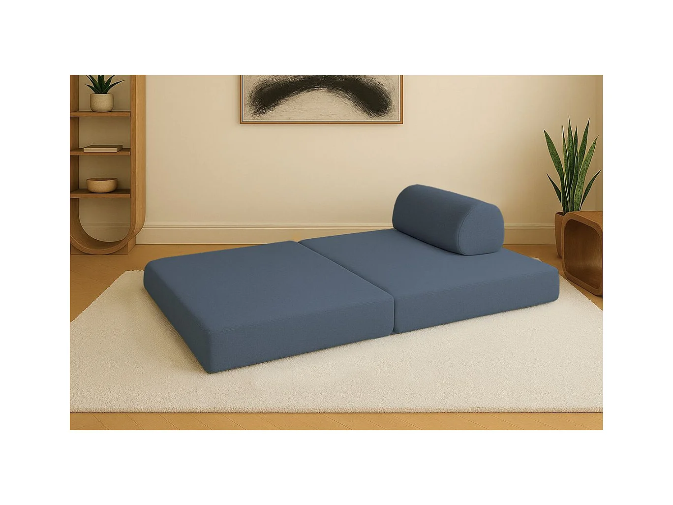 Canapé droit modulable et convertible 2 places - Tissu lisse - Bleu