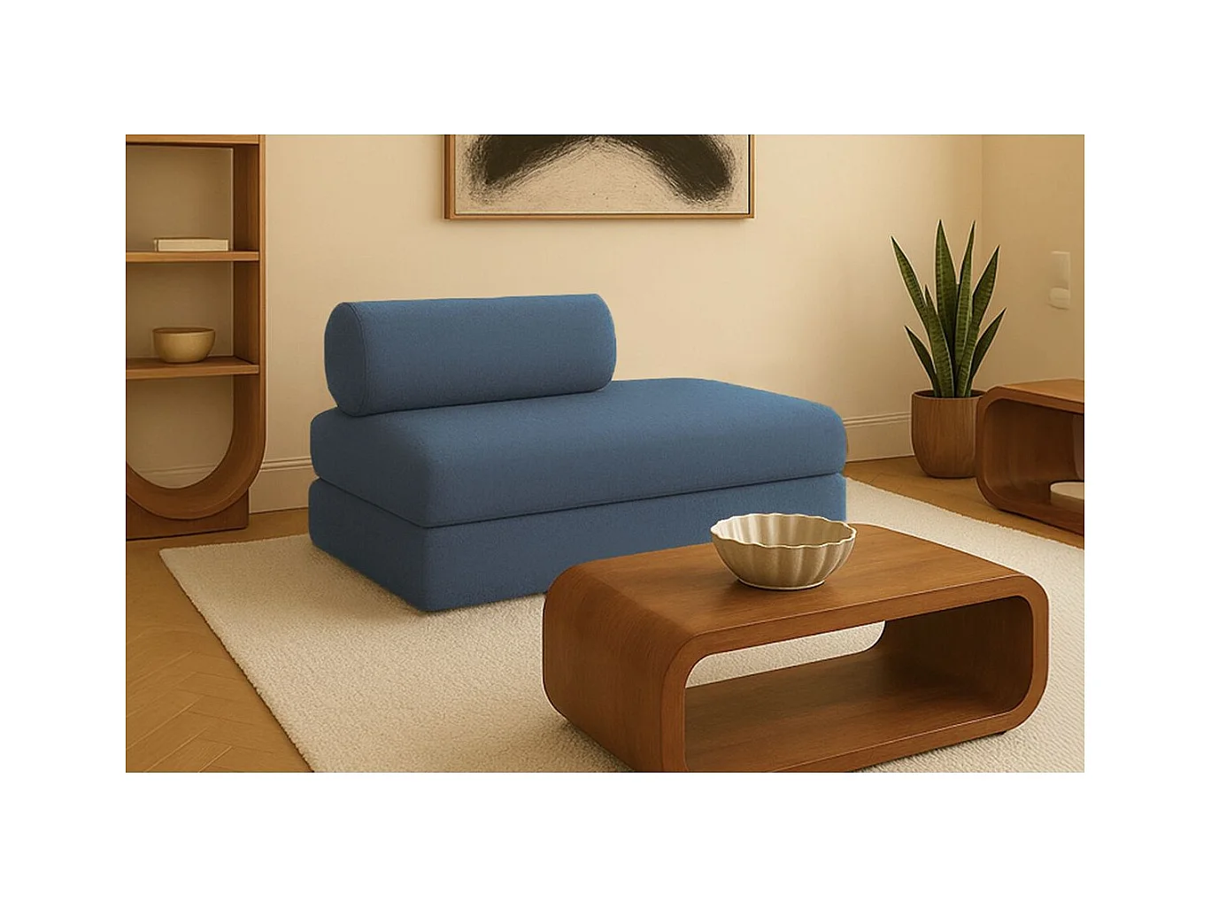 Canapé droit modulable et convertible 2 places - Tissu lisse - Bleu