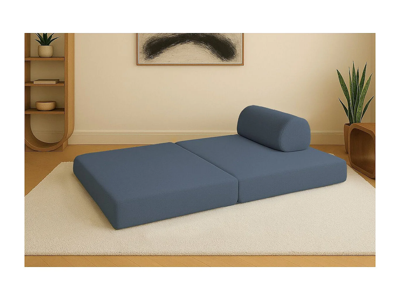 Canapé droit modulable et convertible 2 places - Tissu lisse - Bleu
