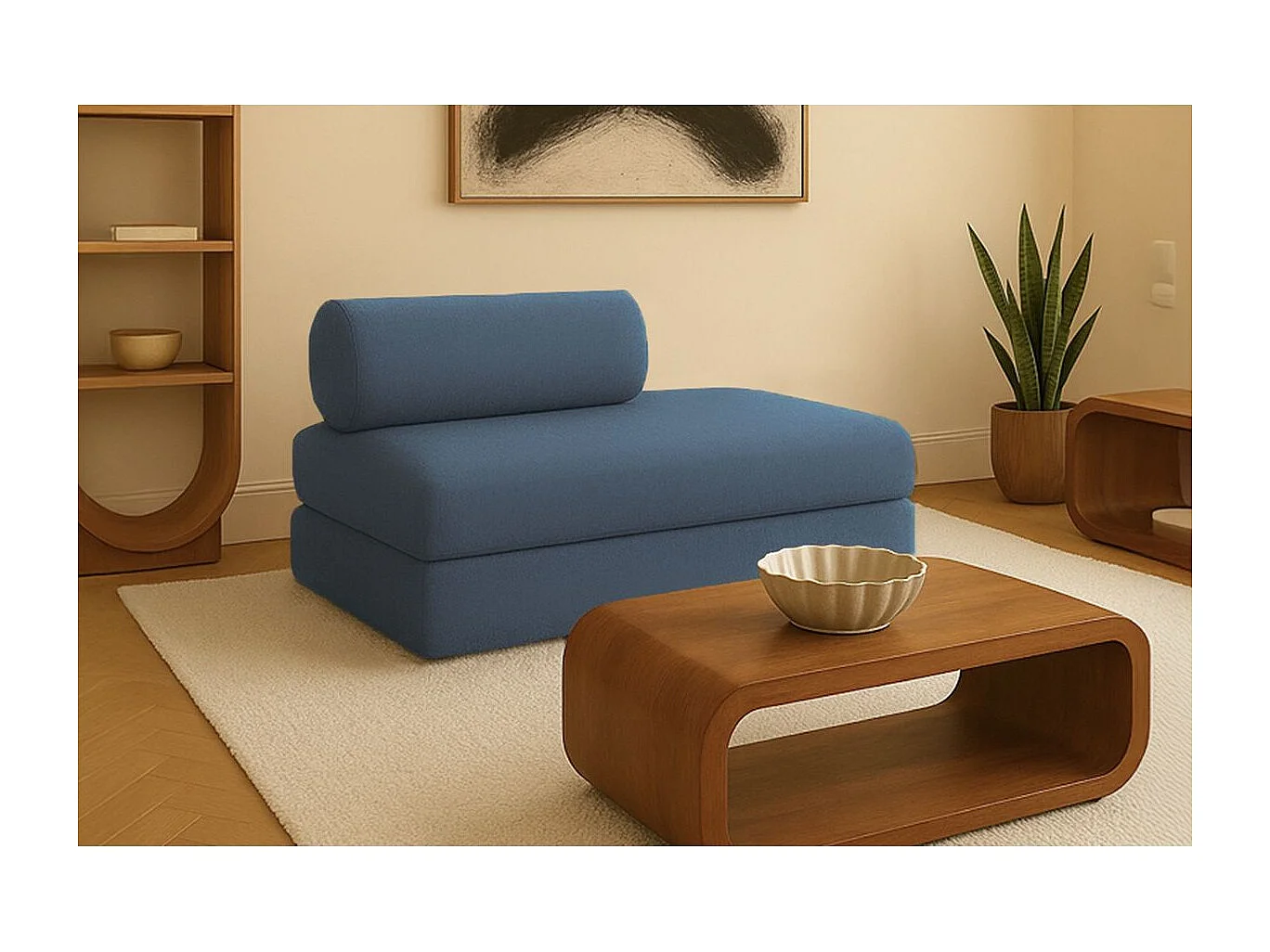 Canapé droit modulable et convertible 2 places - Tissu lisse - Bleu