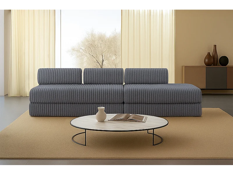 Canapé droit modulable et convertible 5 places - Velours côtelé XL - Gris