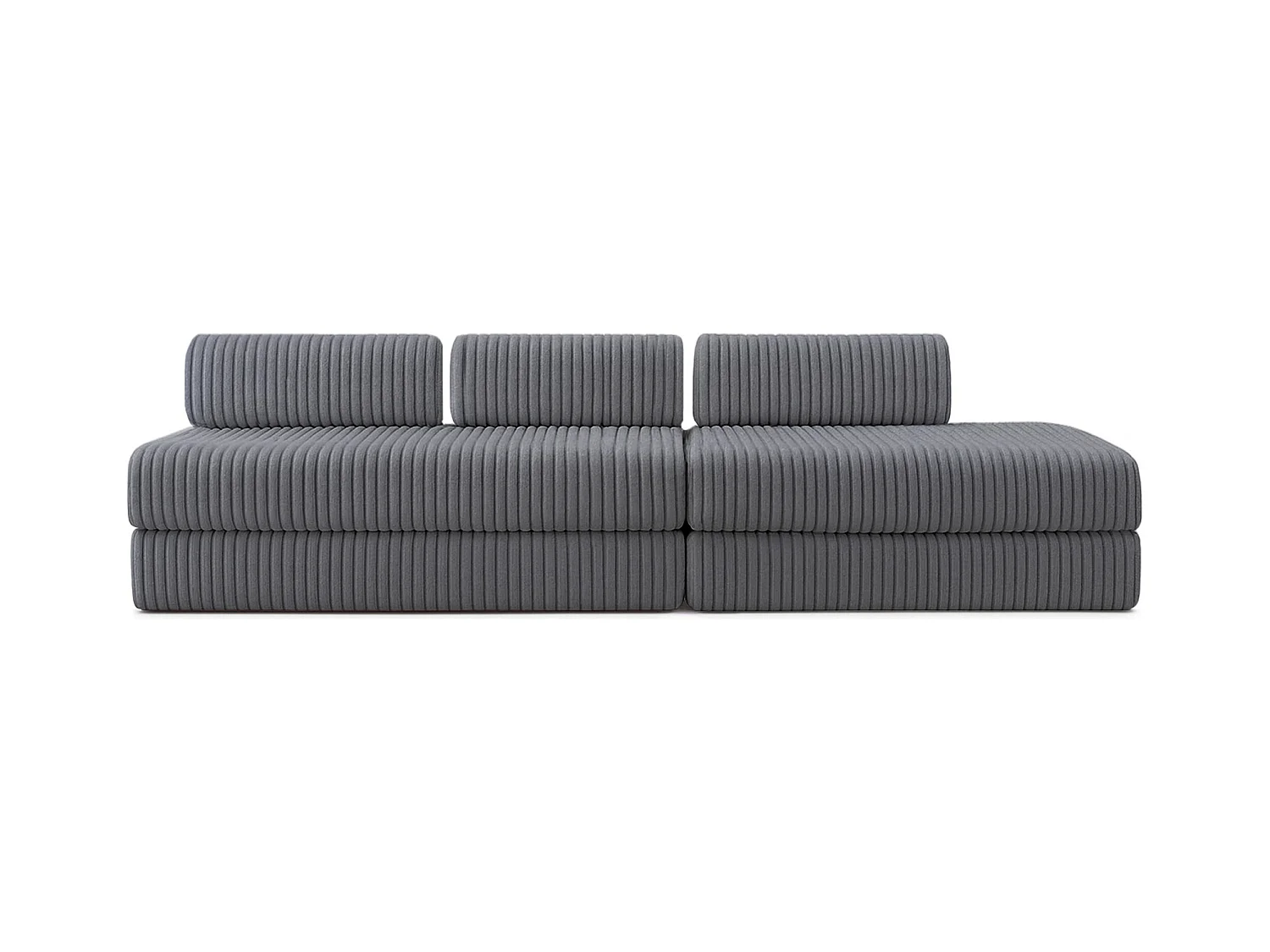 Canapé droit modulable et convertible 5 places - Velours côtelé XL - Gris