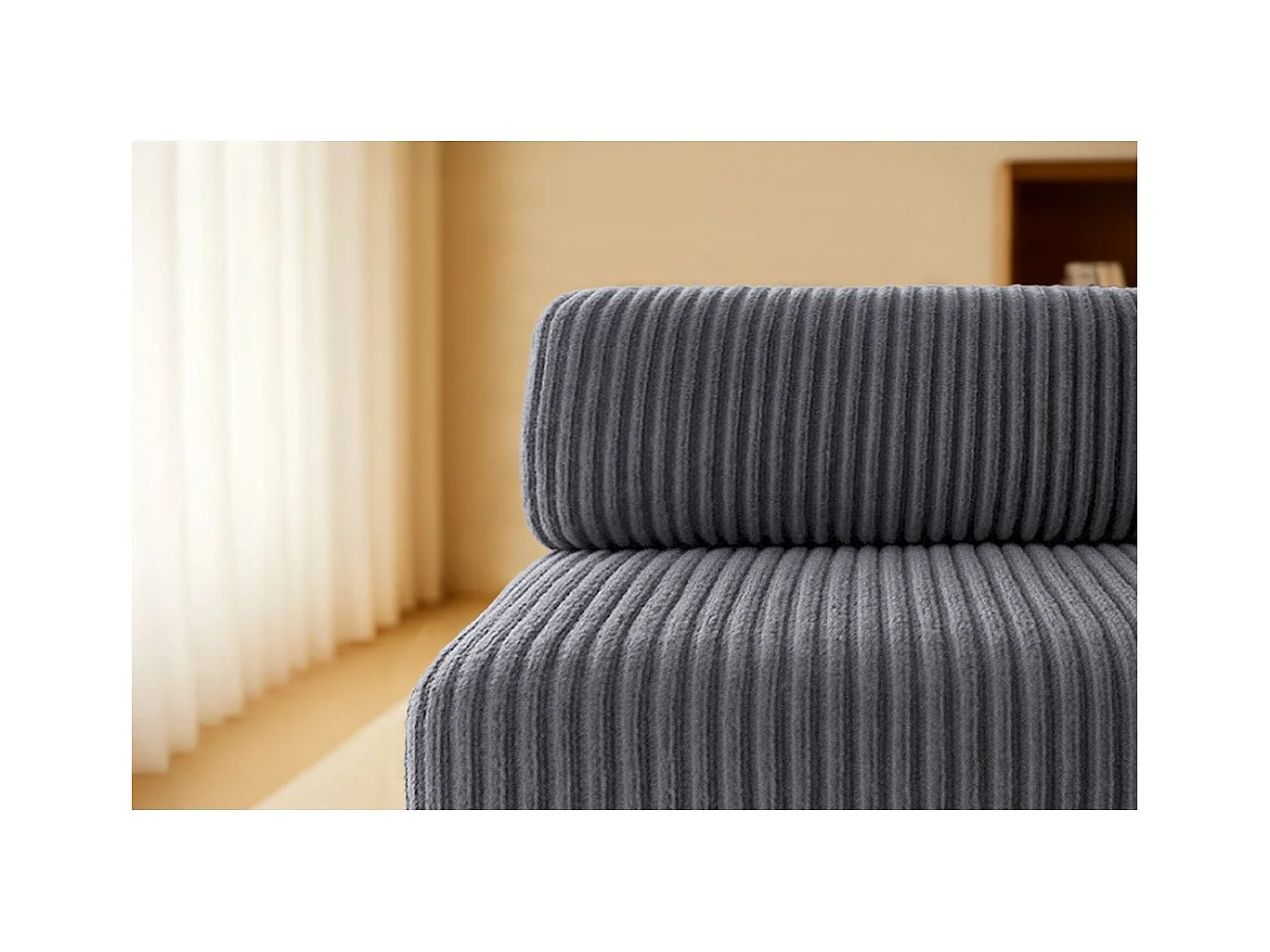 Canapé droit modulable et convertible 5 places - Velours côtelé XL - Gris