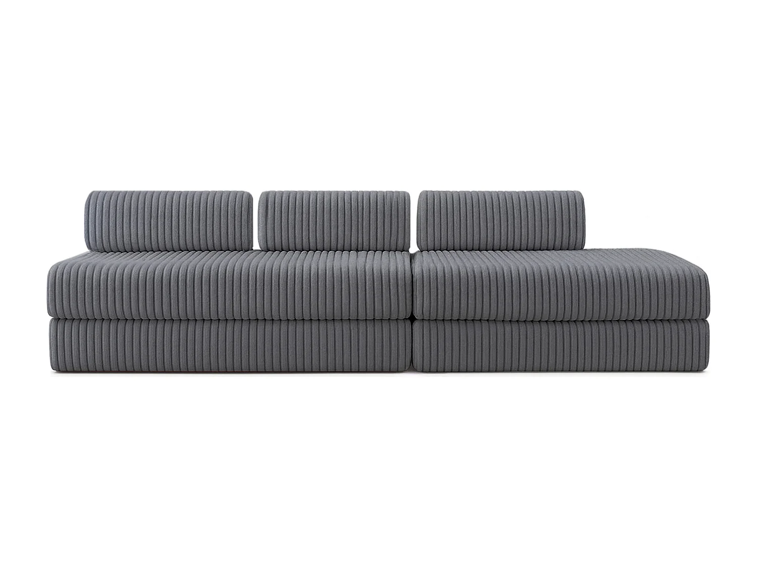 Canapé droit modulable et convertible 5 places - Velours côtelé XL - Gris