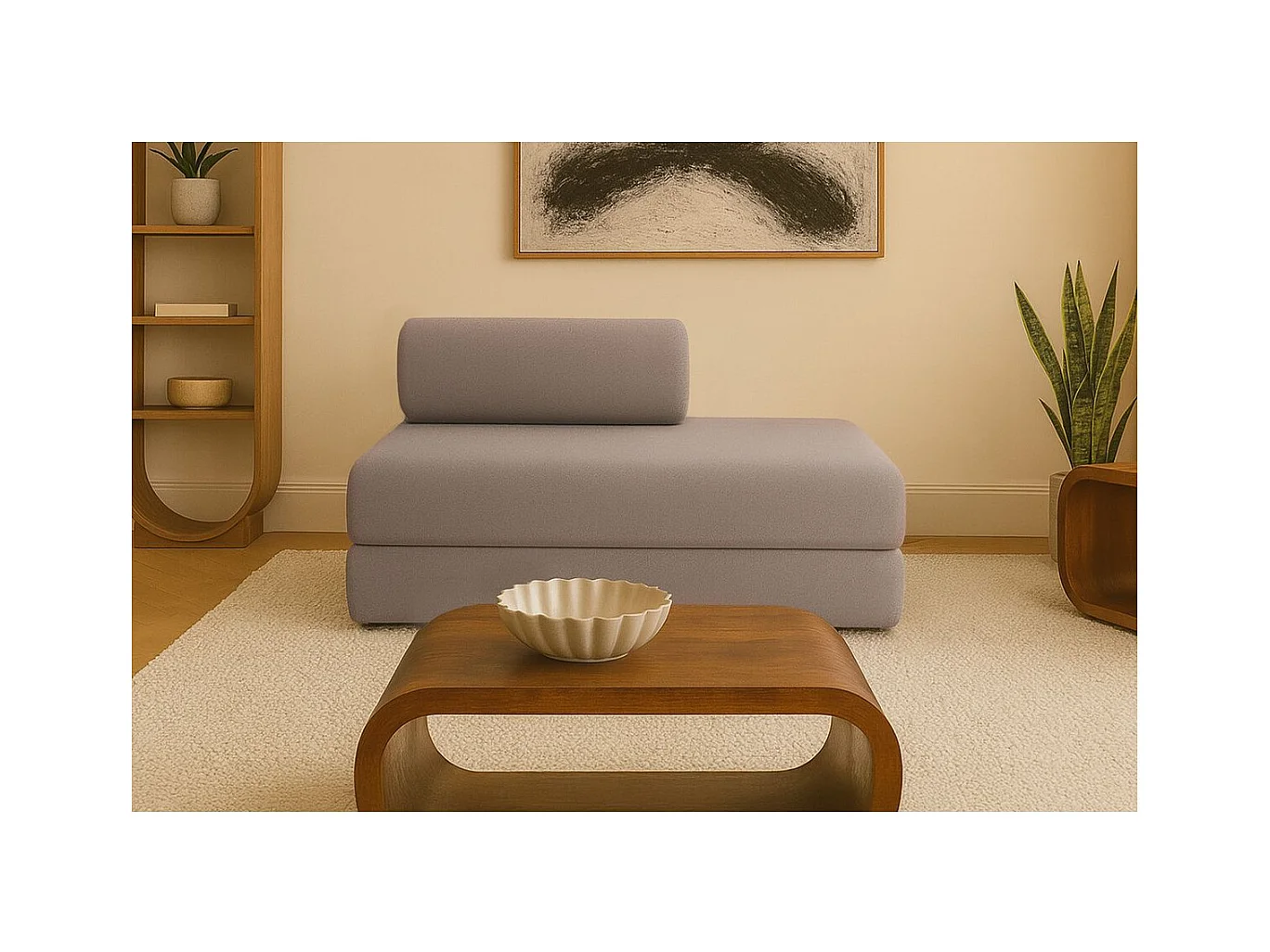 Canapé droit modulable et convertible 2 places - Tissu lisse - Marron