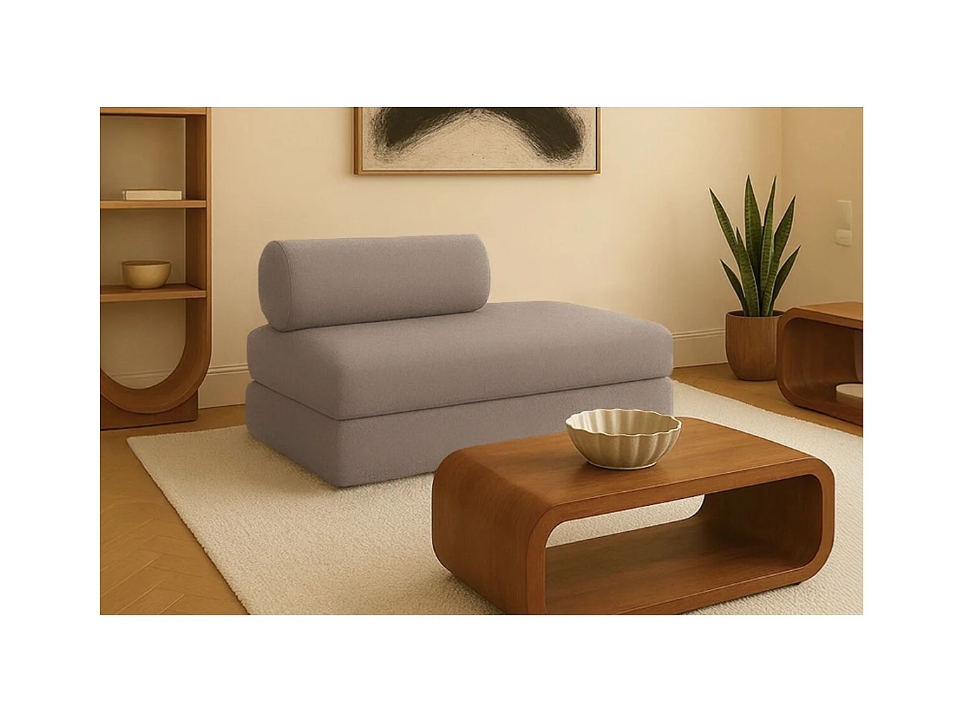 Canapé droit modulable et convertible 2 places - Tissu lisse - Marron