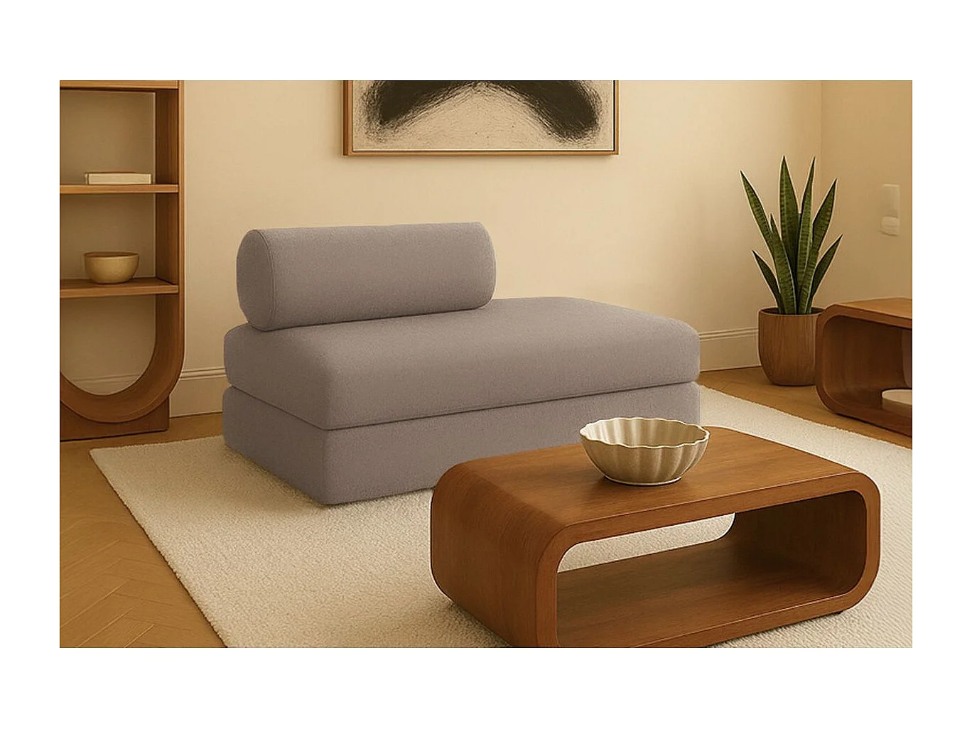 Canapé droit modulable et convertible 2 places - Tissu lisse - Marron