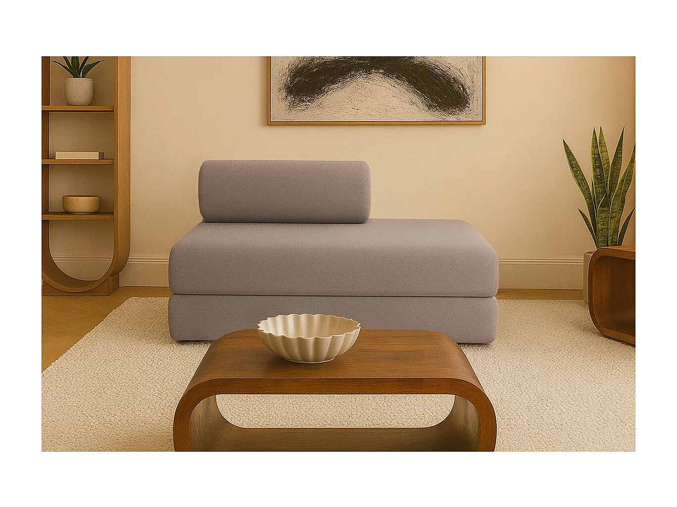 Canapé droit modulable et convertible 2 places - Tissu lisse - Marron
