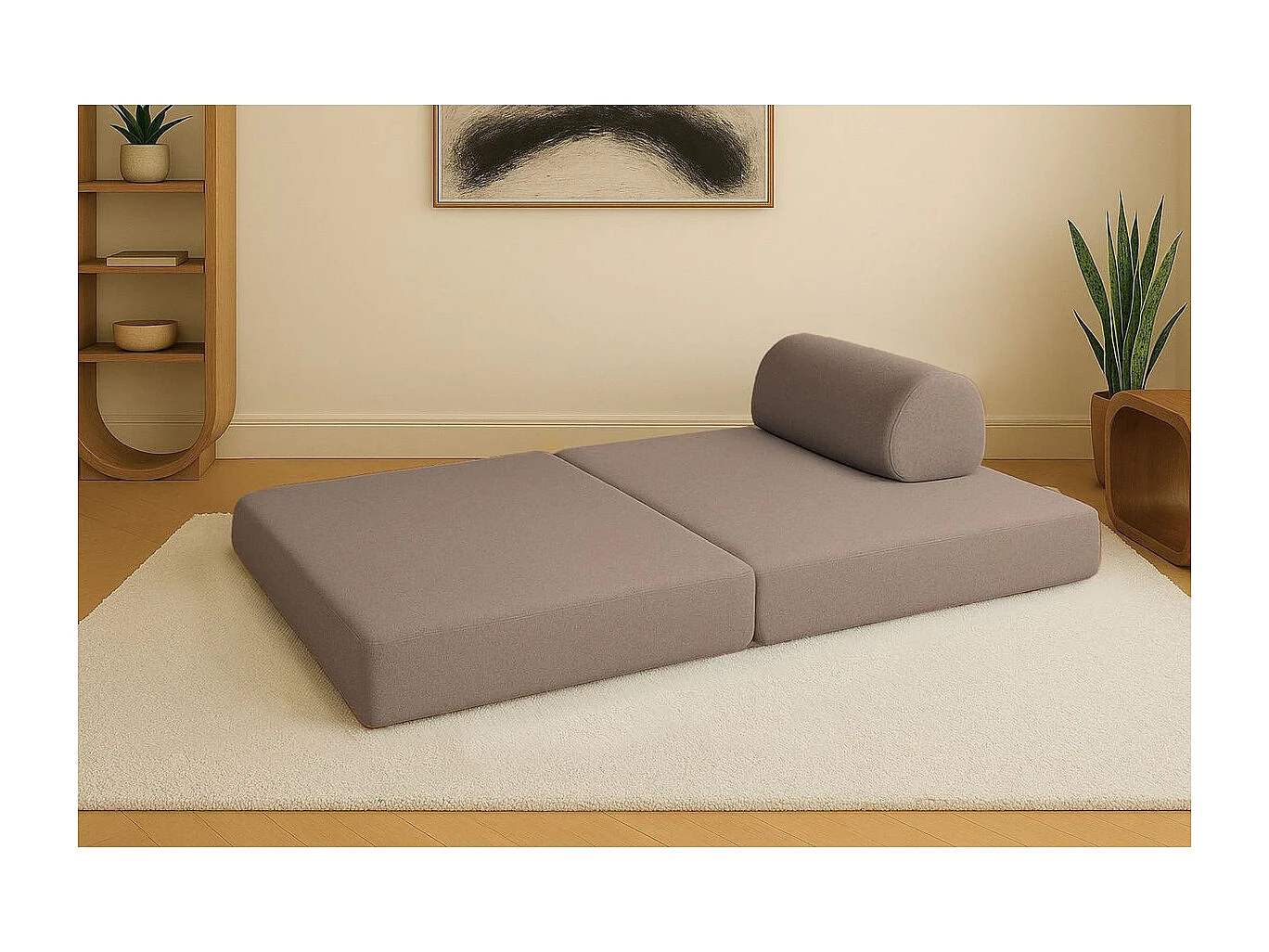 Canapé droit modulable et convertible 2 places - Tissu lisse - Marron