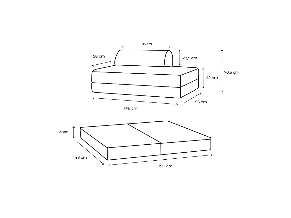 Canapé droit modulable et convertible 2 places - Tissu lisse - Marron