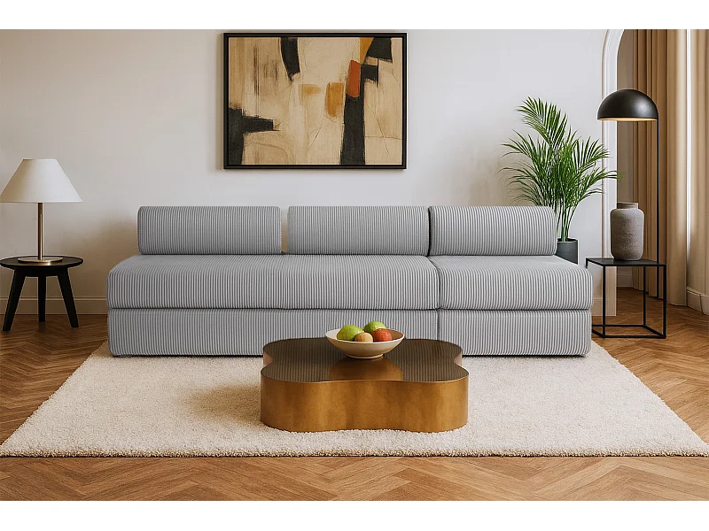 Canapé droit modulable et convertible 4 places - Velours côtelé - Gris clair