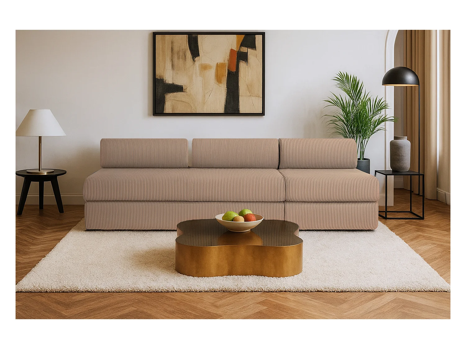 Canapé droit modulable et convertible 4 places - Velours côtelé - Taupe