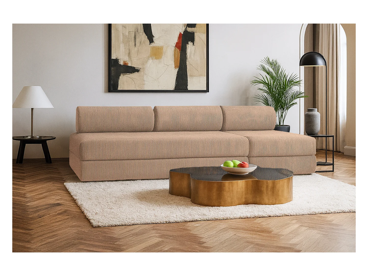 Canapé droit modulable et convertible 4 places - Velours côtelé - Taupe