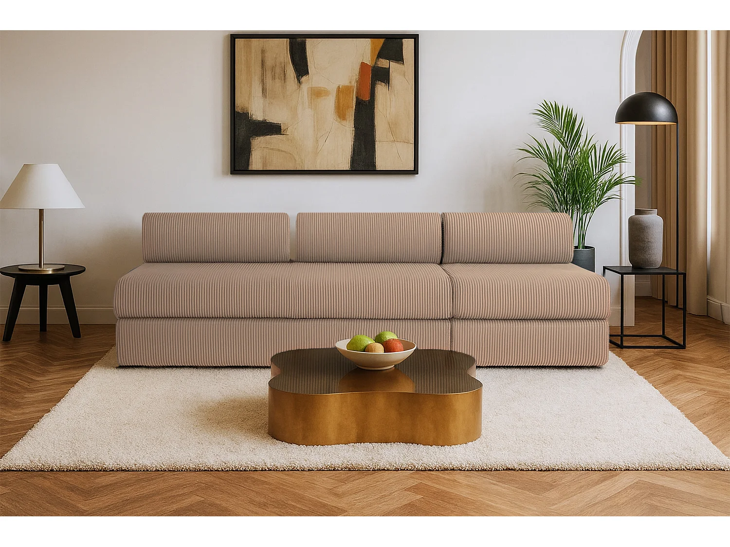 Canapé droit modulable et convertible 4 places - Velours côtelé - Taupe