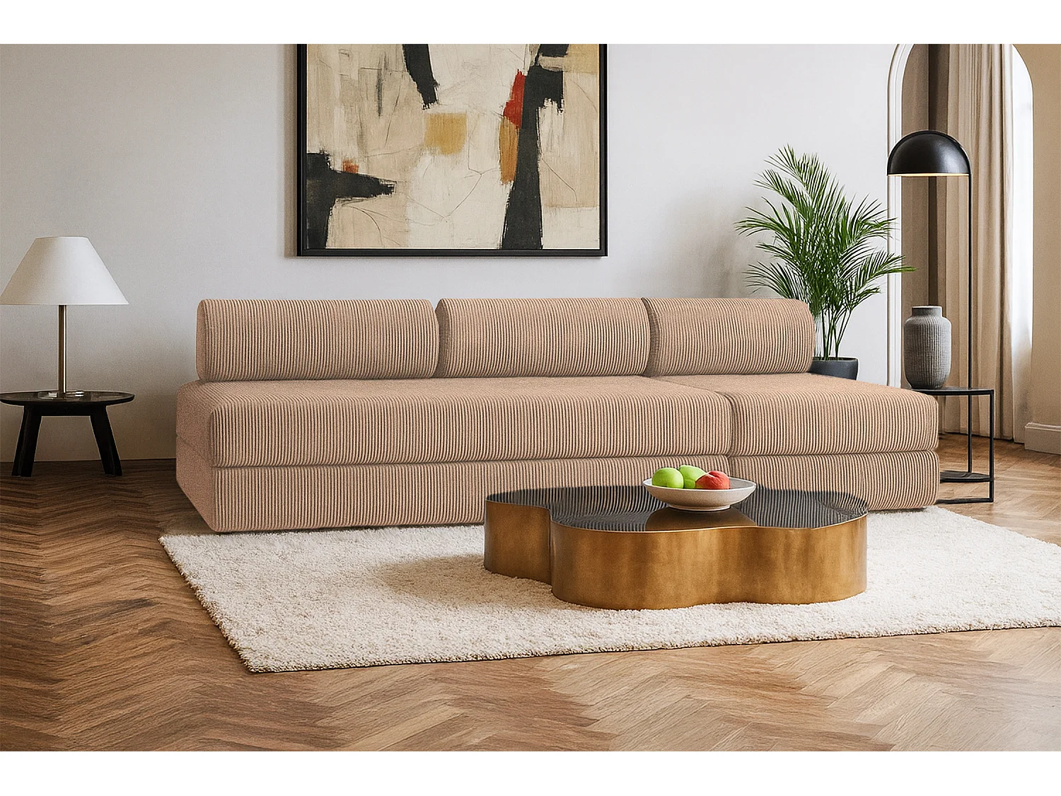 Canapé droit modulable et convertible 4 places - Velours côtelé - Taupe