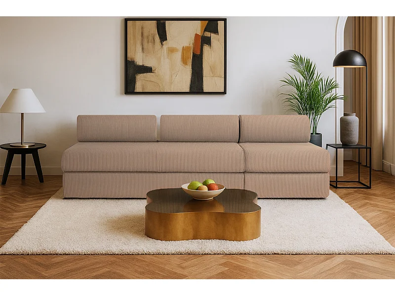 Canapé droit modulable et convertible 4 places - Velours côtelé - Taupe