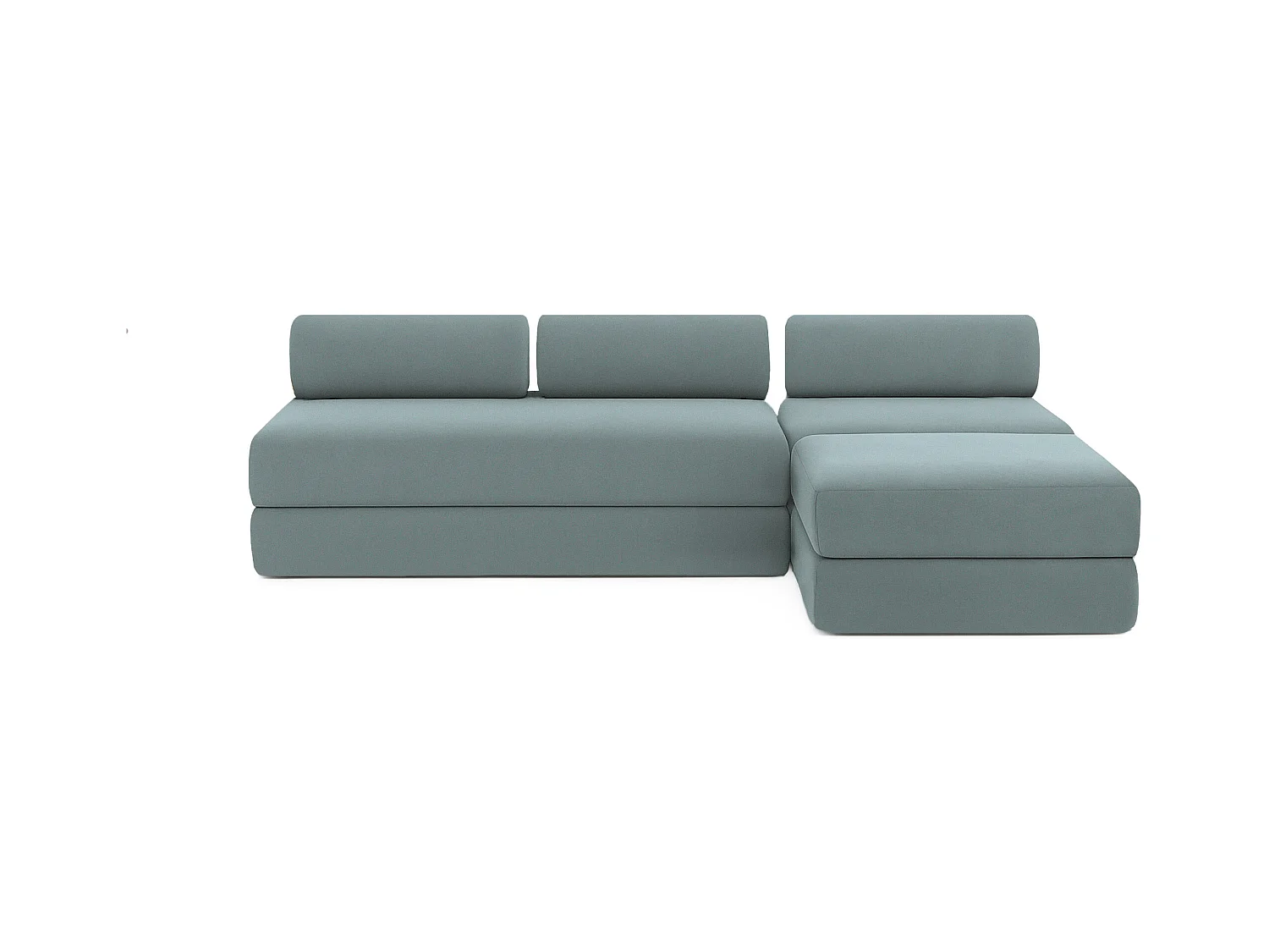Canapé d'angle modulable et convertible 6 places - Tissu lisse - Bleu vert