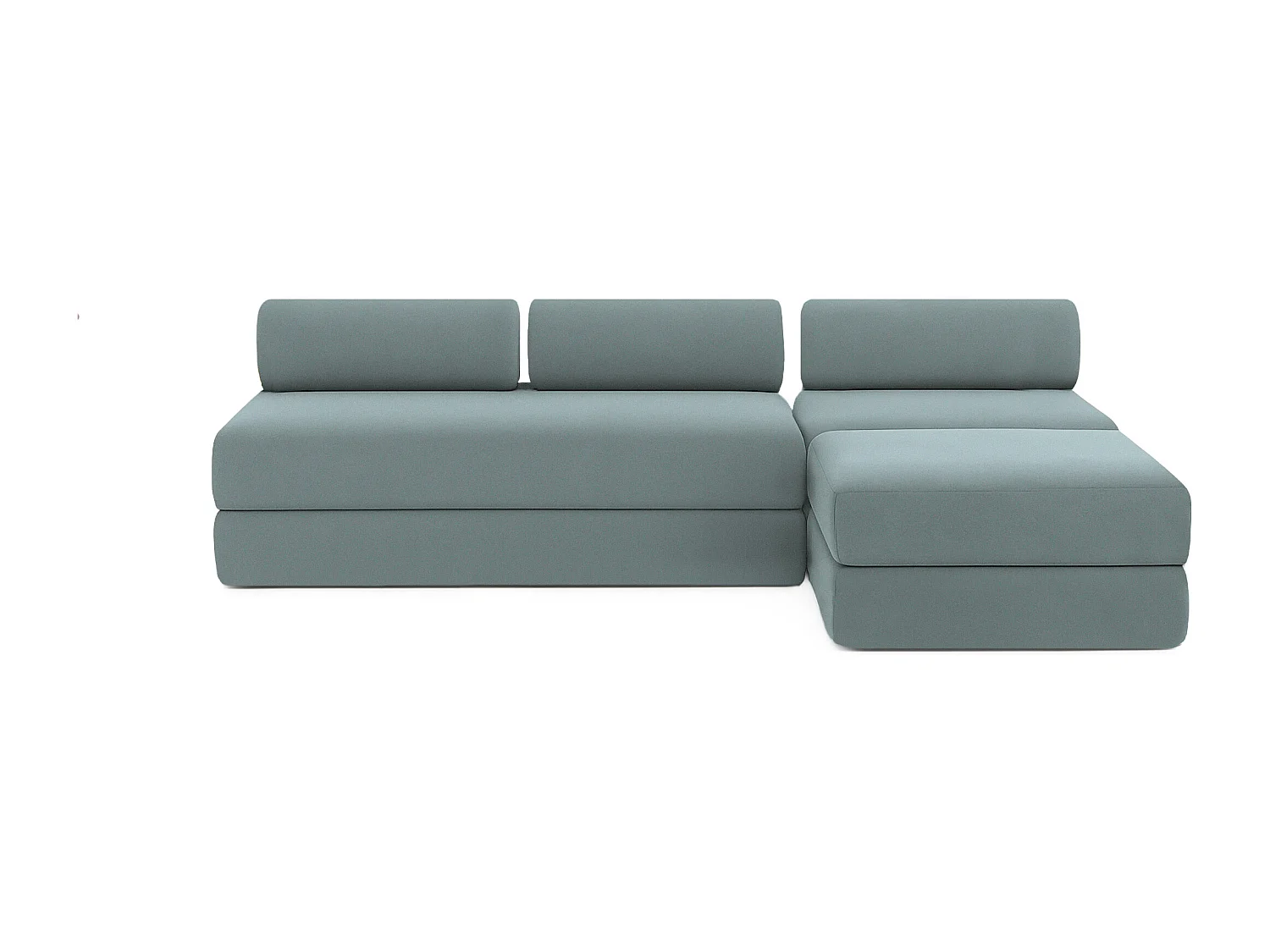 Canapé d'angle modulable et convertible 6 places - Tissu lisse - Bleu vert