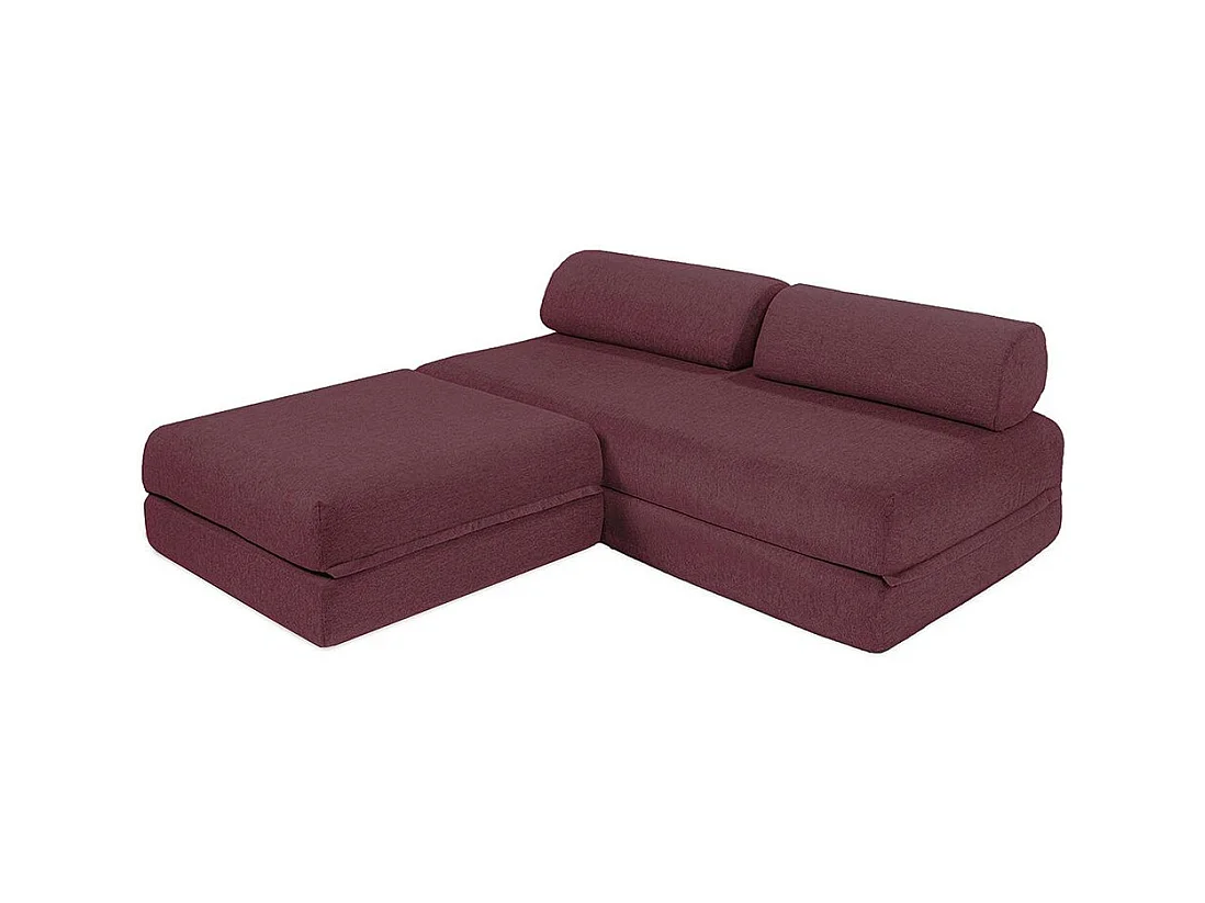 Canapé d'angle modulable et convertible 4 places - Tissu lisse - Rouge