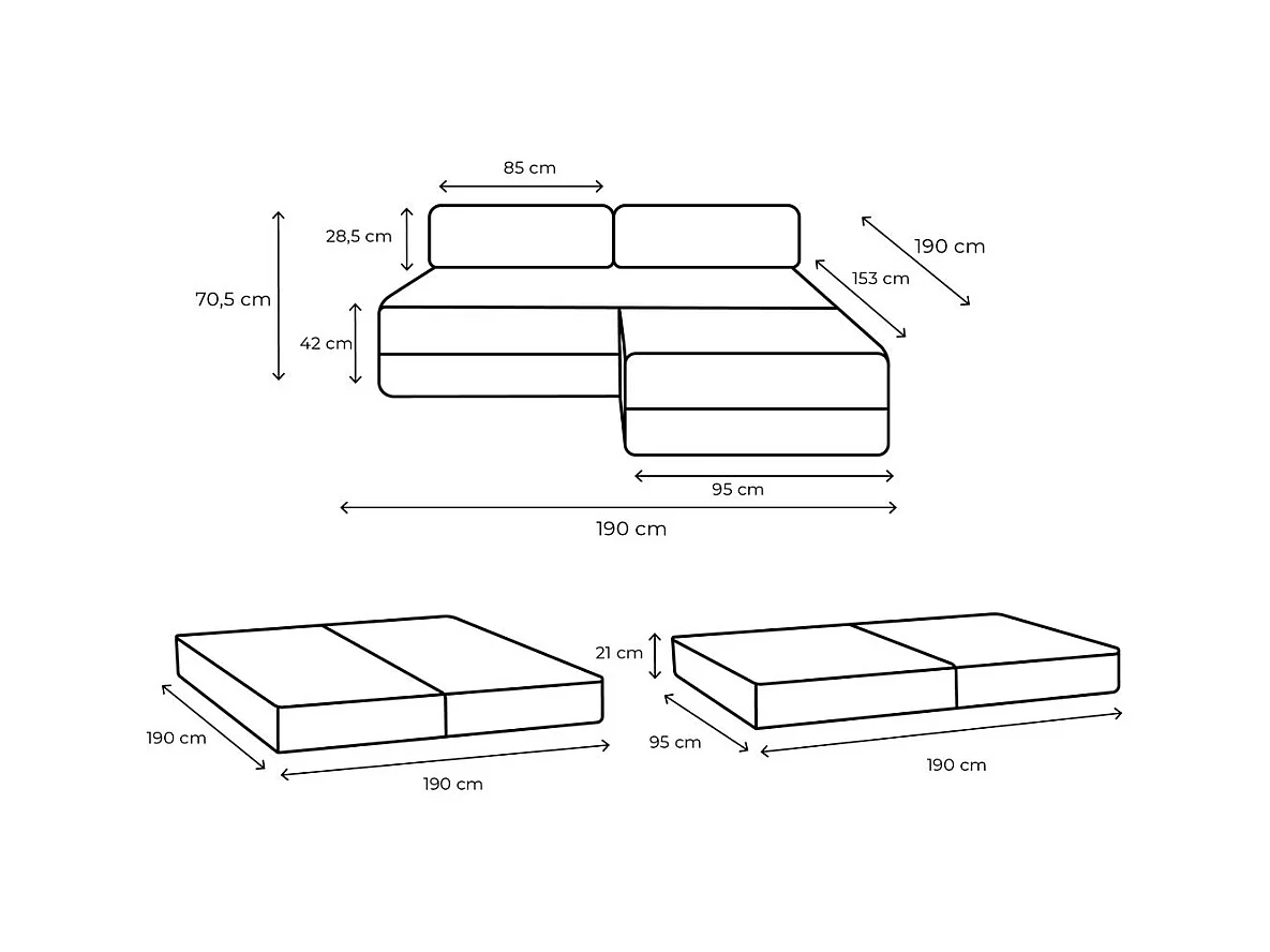 Canapé d'angle modulable et convertible 4 places - Tissu lisse - Rouge