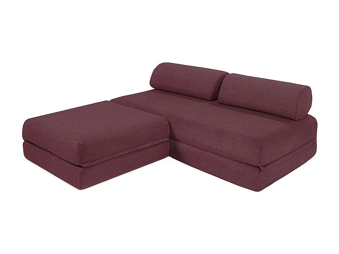Canapé d'angle modulable et convertible 4 places - Tissu lisse - Rouge