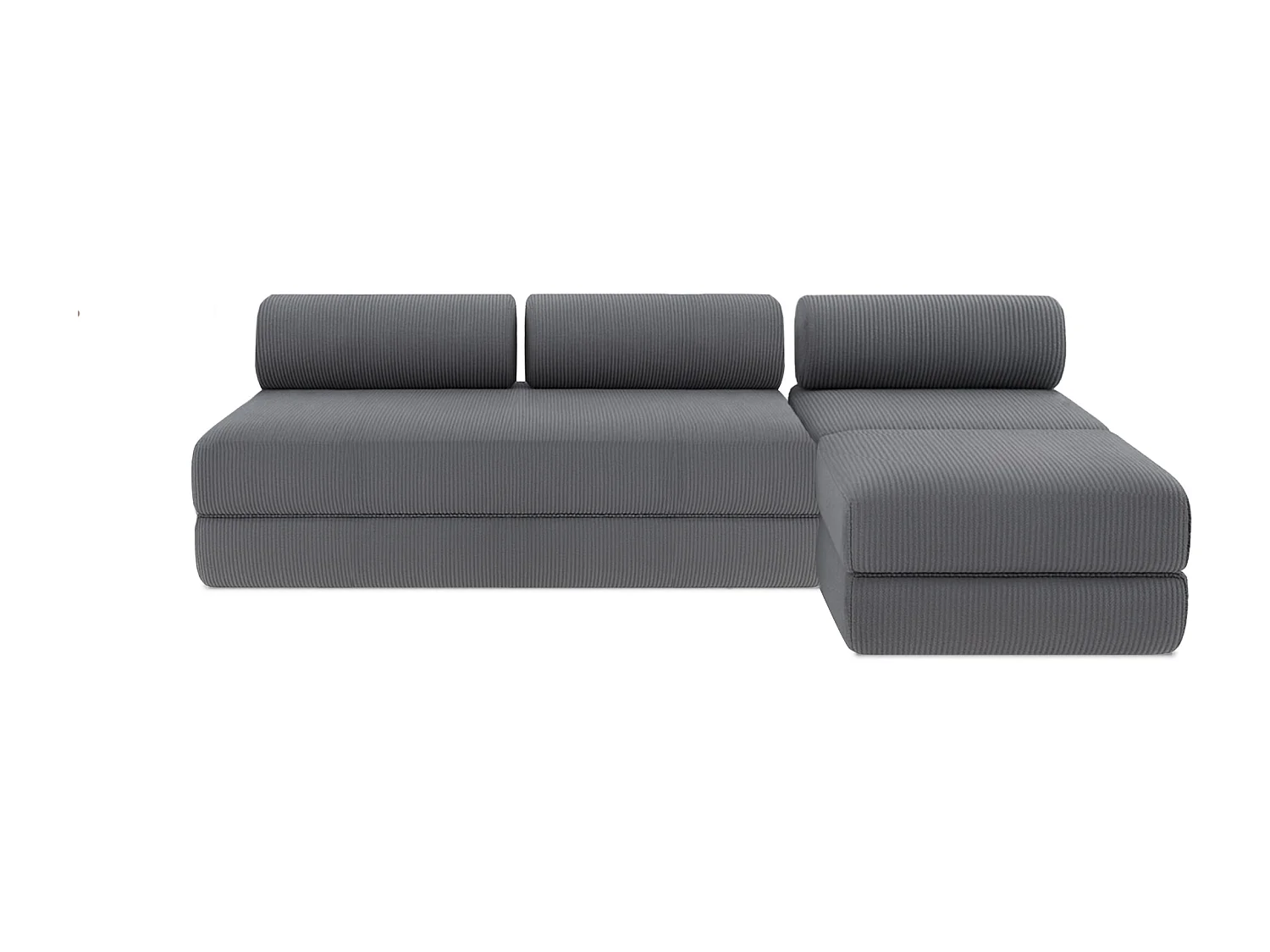 Canapé d'angle modulable et convertible 6 places - Velours côtelé - Gris