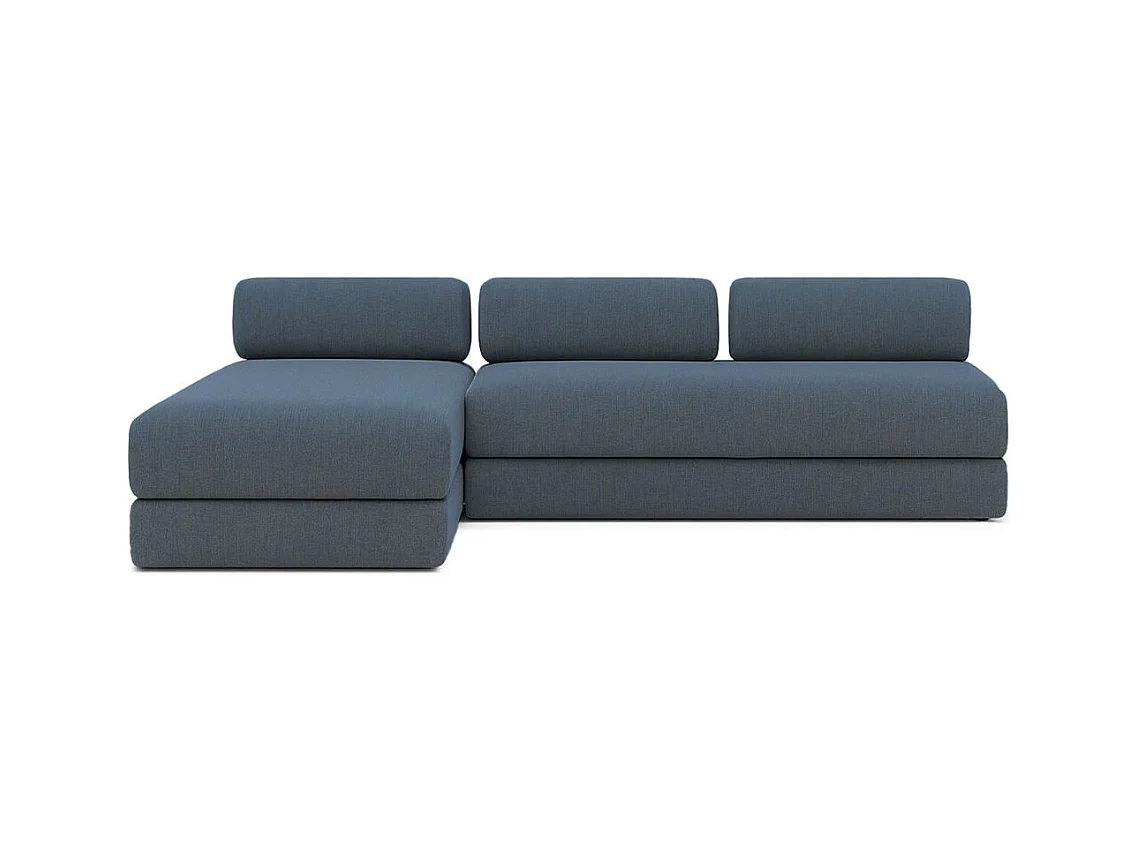 Canapé d'angle modulable et convertible 6 places - Tissu lisse - Bleu