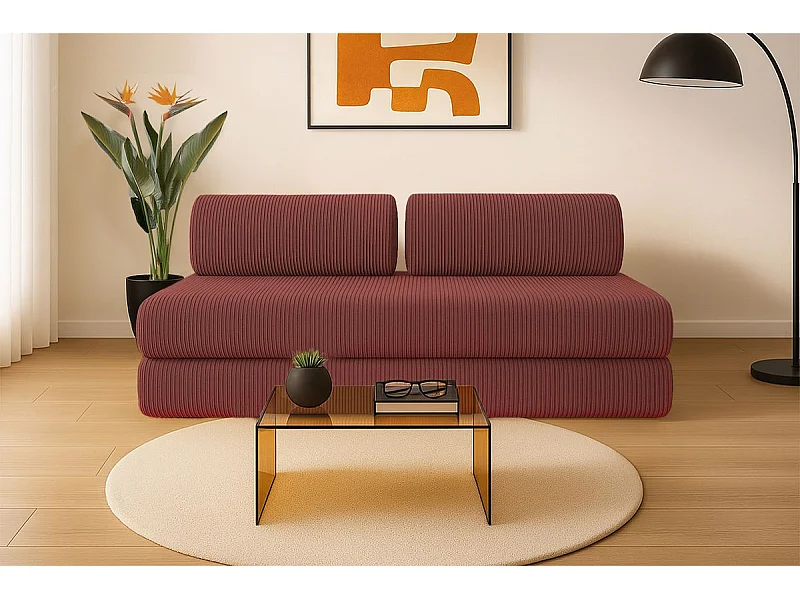 Canapé droit modulable et convertible 3 places - Velours côtelé - Rouge