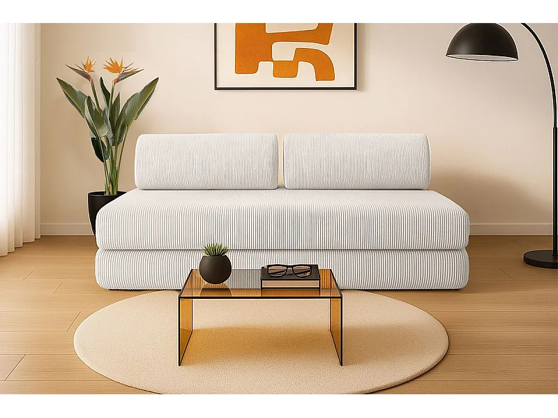 Canapé droit modulable et convertible 3 places - Velours côtelé - Blanc