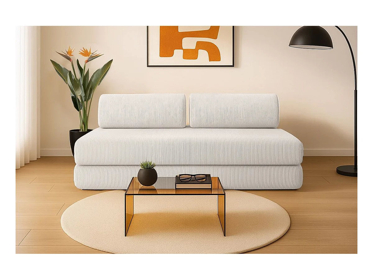 Canapé droit modulable et convertible 3 places - Velours côtelé - Blanc