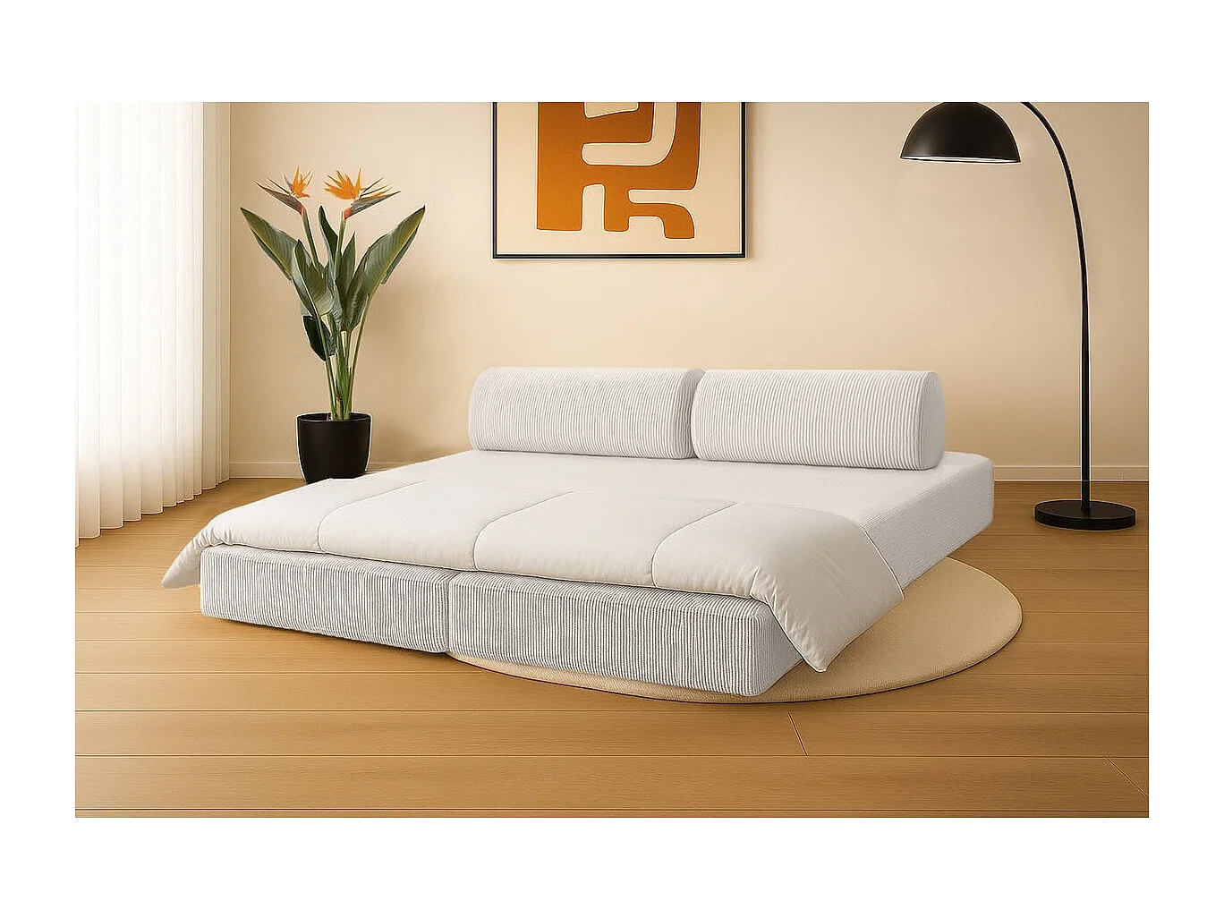 Canapé droit modulable et convertible 3 places - Velours côtelé - Blanc