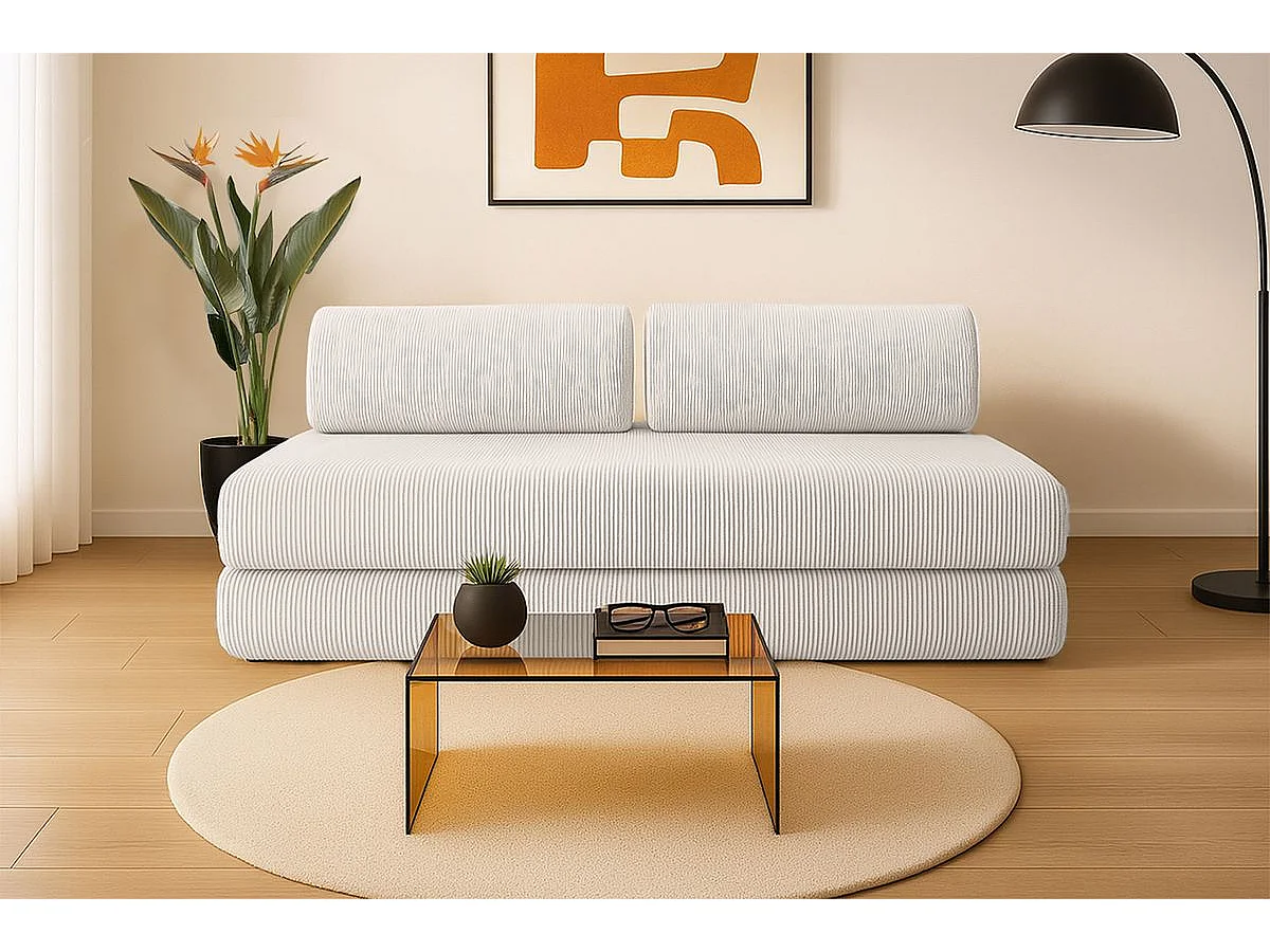 Canapé droit modulable et convertible 3 places - Velours côtelé - Blanc