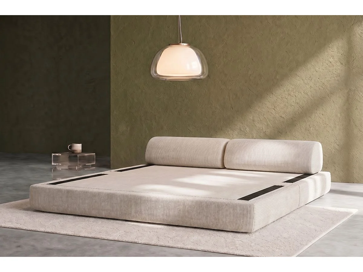 Canapé droit modulable et convertible 3 places - Velours côtelé - Blanc