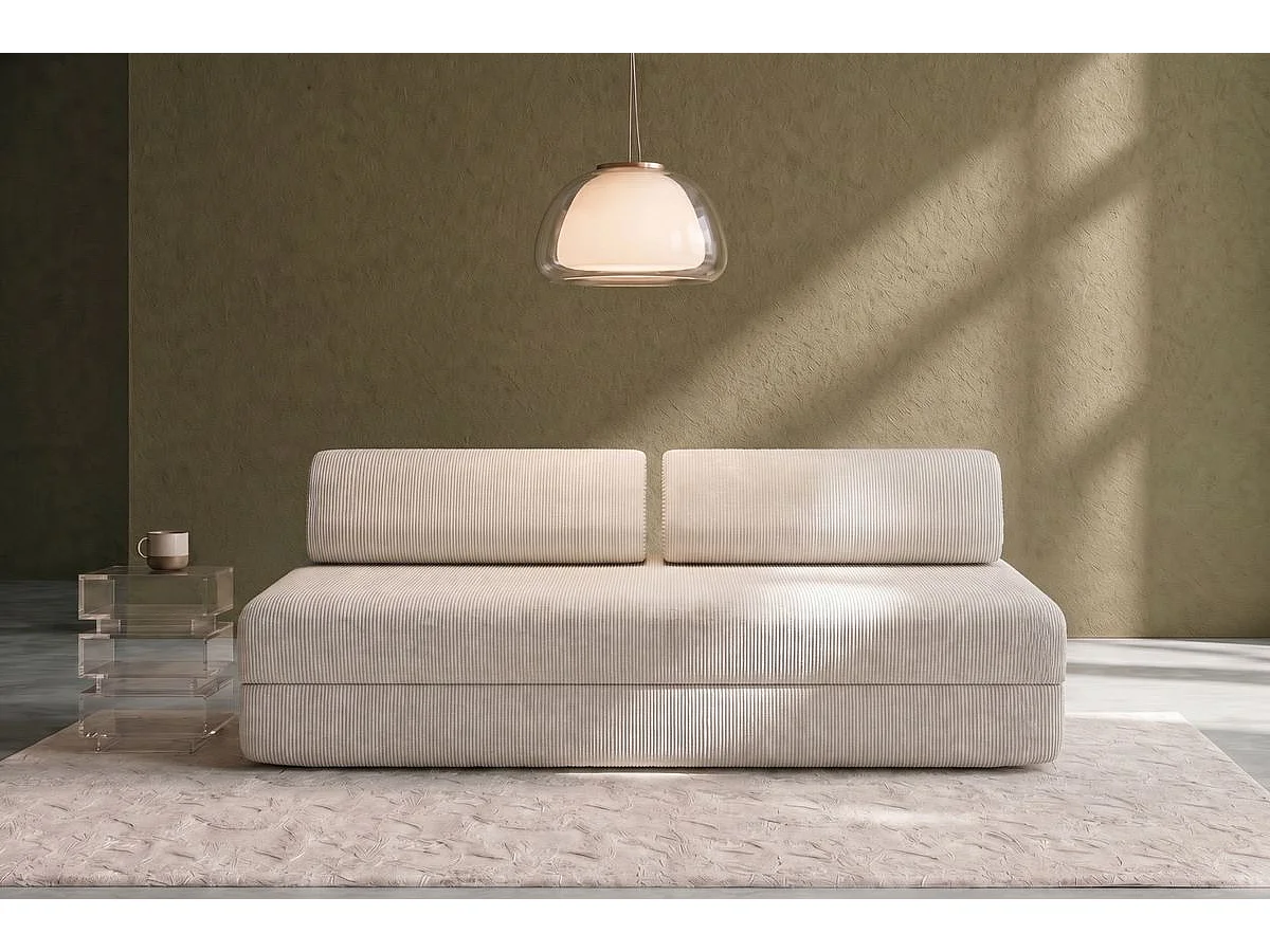Canapé droit modulable et convertible 3 places - Velours côtelé - Blanc