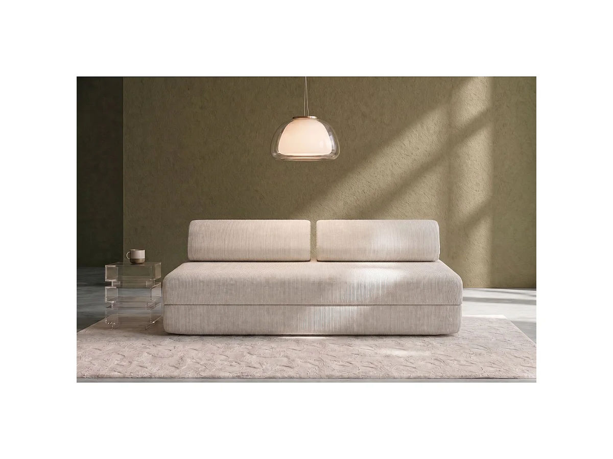 Canapé droit modulable et convertible 3 places - Velours côtelé - Blanc