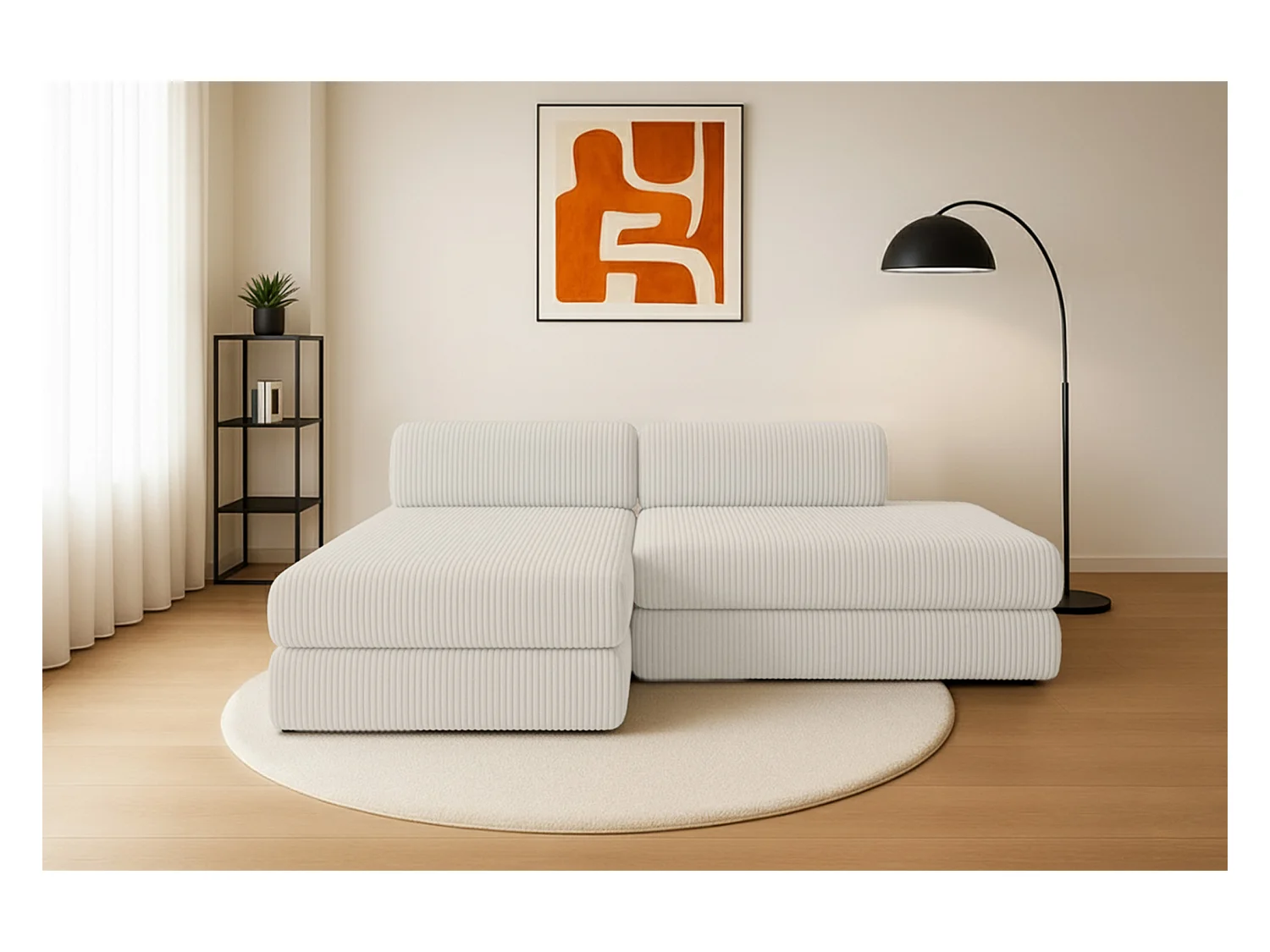 Canapé d'angle modulable et convertible 5 places - Velours côtelé XL - Blanc